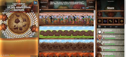 Cookie Clicker gameplay screenshot — clicking the giant cookie